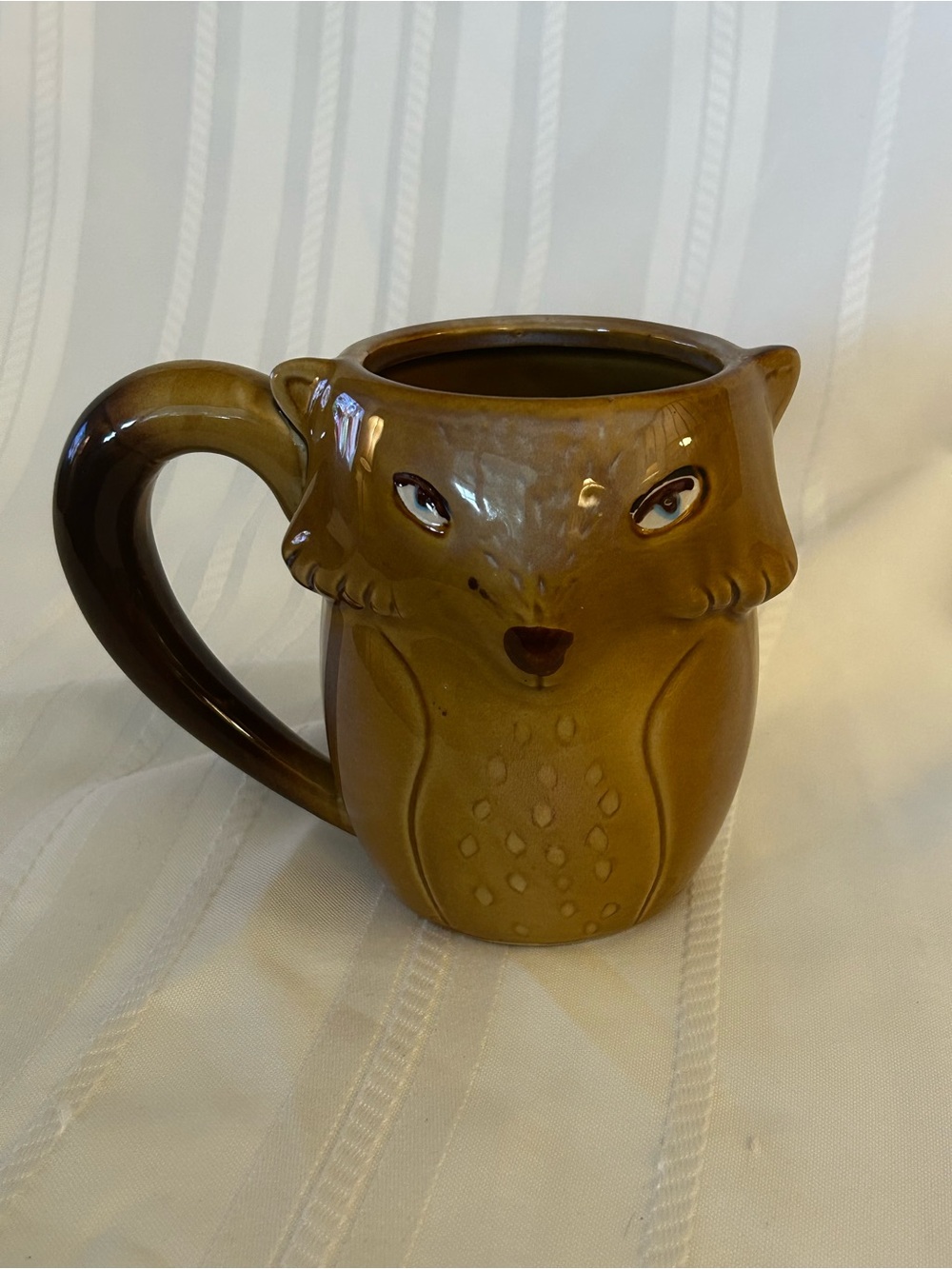 Gibson Home Fox Coffee Tea Mug 18 Oz Brown Blue Eyes Sculpted Face Kitchen